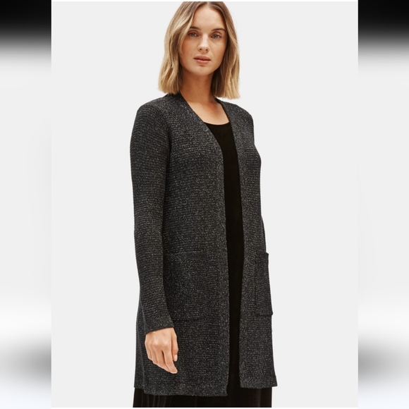 Eileen Fisher Sweaters - EILEEN FISHER Black Size M Sparkle Merino Straight Long Cardigan, Like New